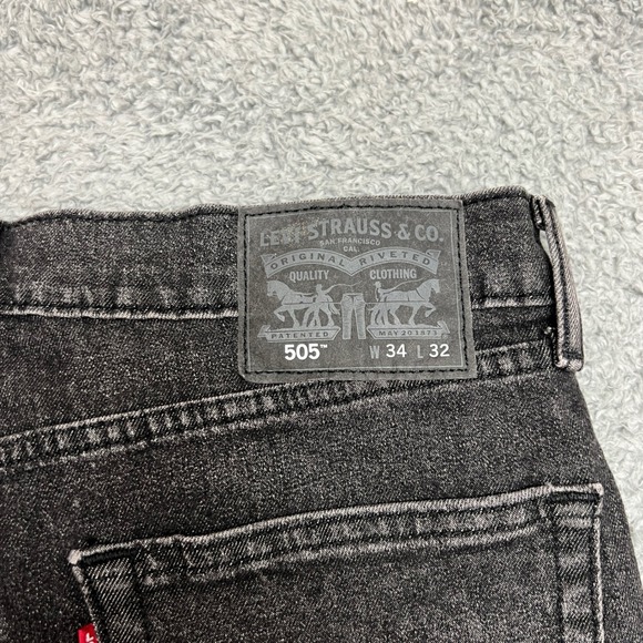 Levis 505 Jeans Mens 34x32 Gray Black Wash Straight Leg Denim Classic Fit Formal - Picture 8 of 11